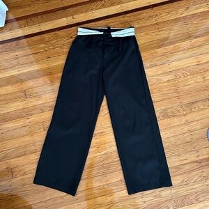 Black Wide-Leg Pants with Contrast Waistband